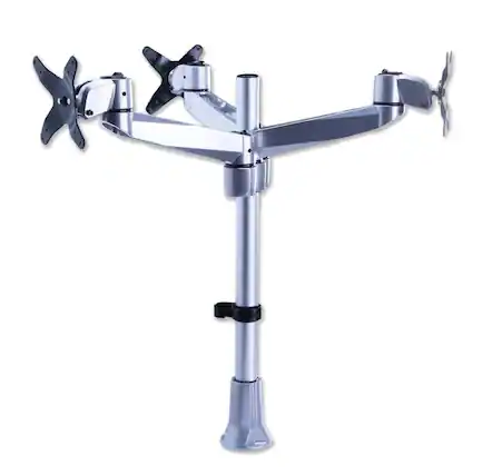 Front. Mount-It! - Three Monitor Desk Mount for Up to 27″ Screens – Full Motion Swivel & Tilt Arms, Silver - Silver.