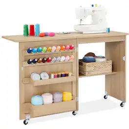 Best Choice Products - Sewing Machine Table & Desk w/ Craft Storage and Trays - Light Brown