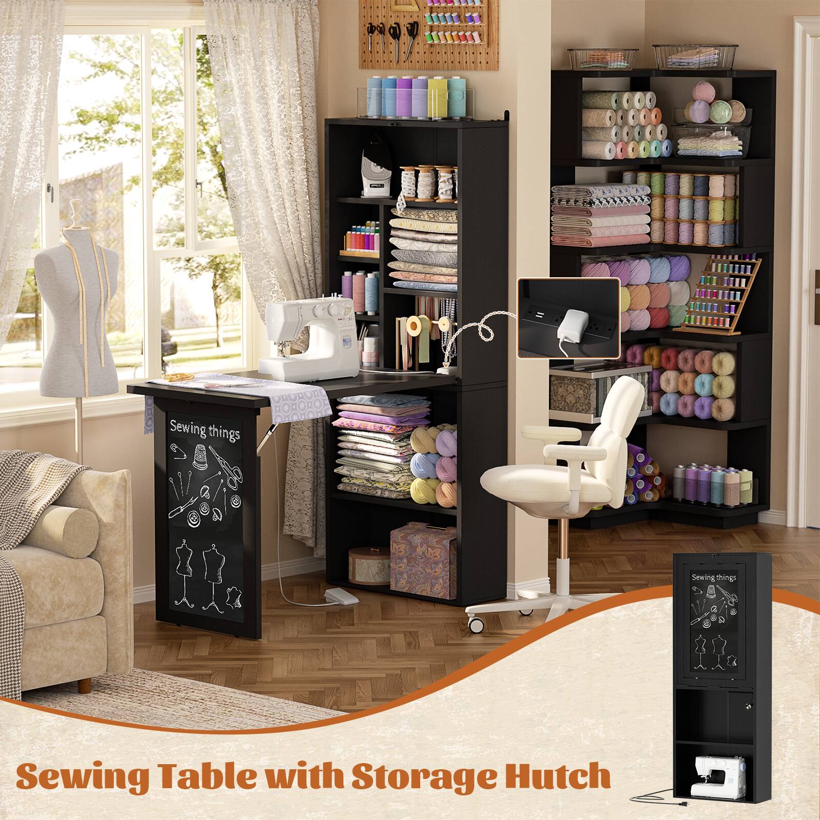 Sewing Table with Storage Hutch