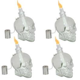 Sunnydaze - Glass/Aluminum Grinning Skull Tabletop Torches - Set of 4 - Clear