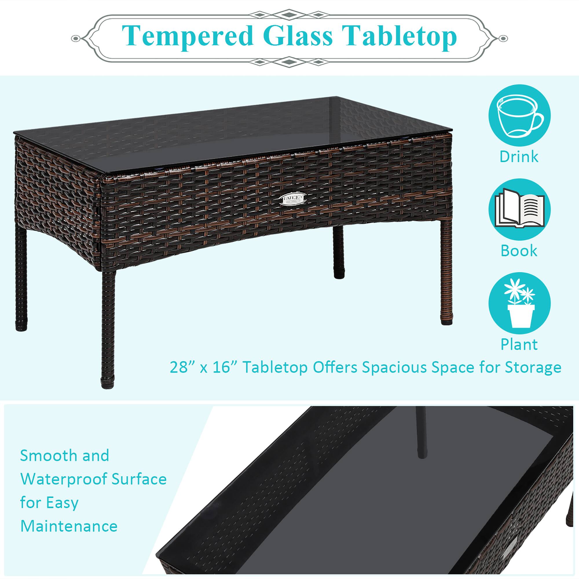 Tempered Glass Tabletop, Drink, A Book, Plant, 28" X 16" Tabletop Offers Spacious Space for Storage, Smooth and Waterproof Surface for Easy Maintenance