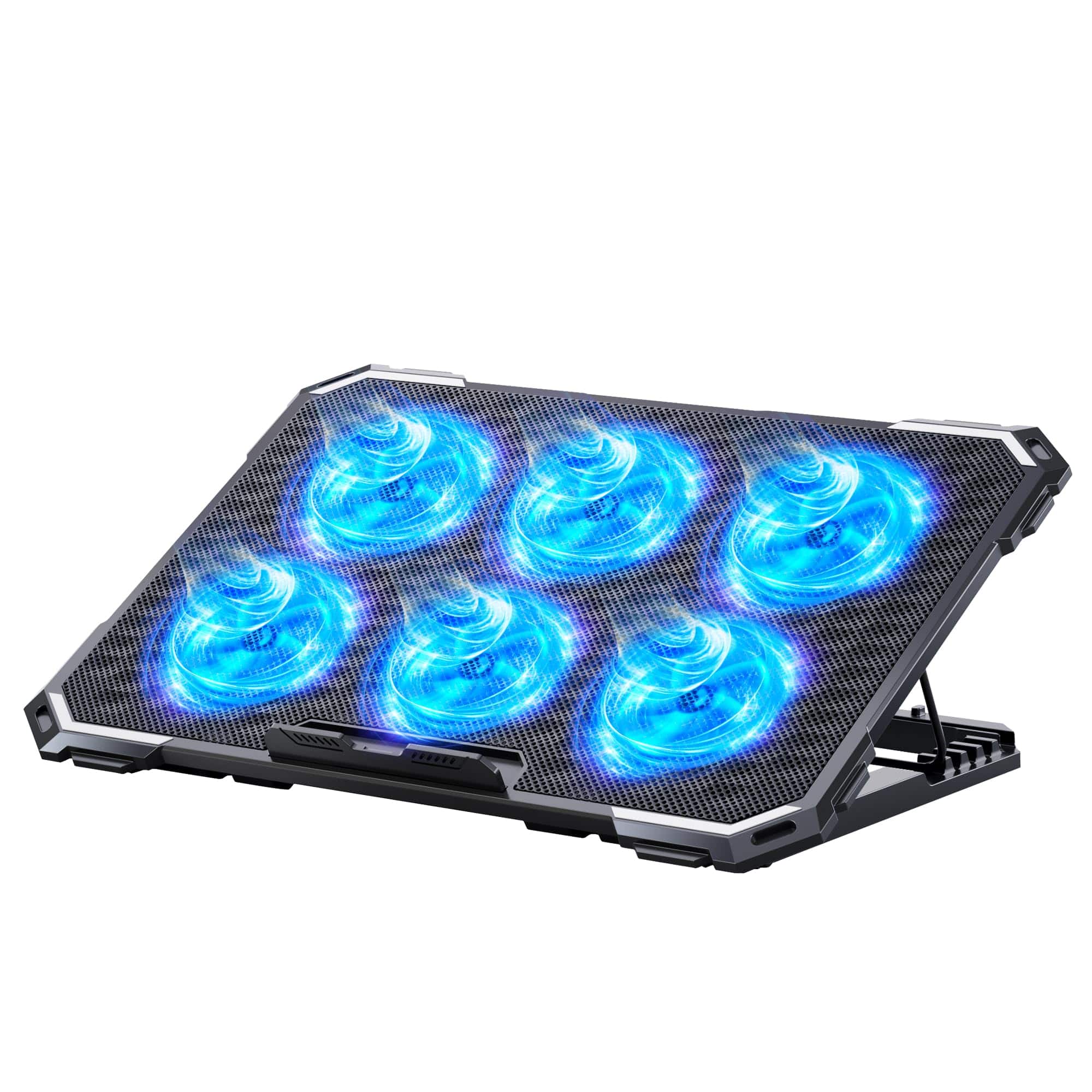 HongFei - Laptop Cooling Pad with 6 Fans, Adjustable Stand & Dual USB Ports for 13-17" Laptops - Blue