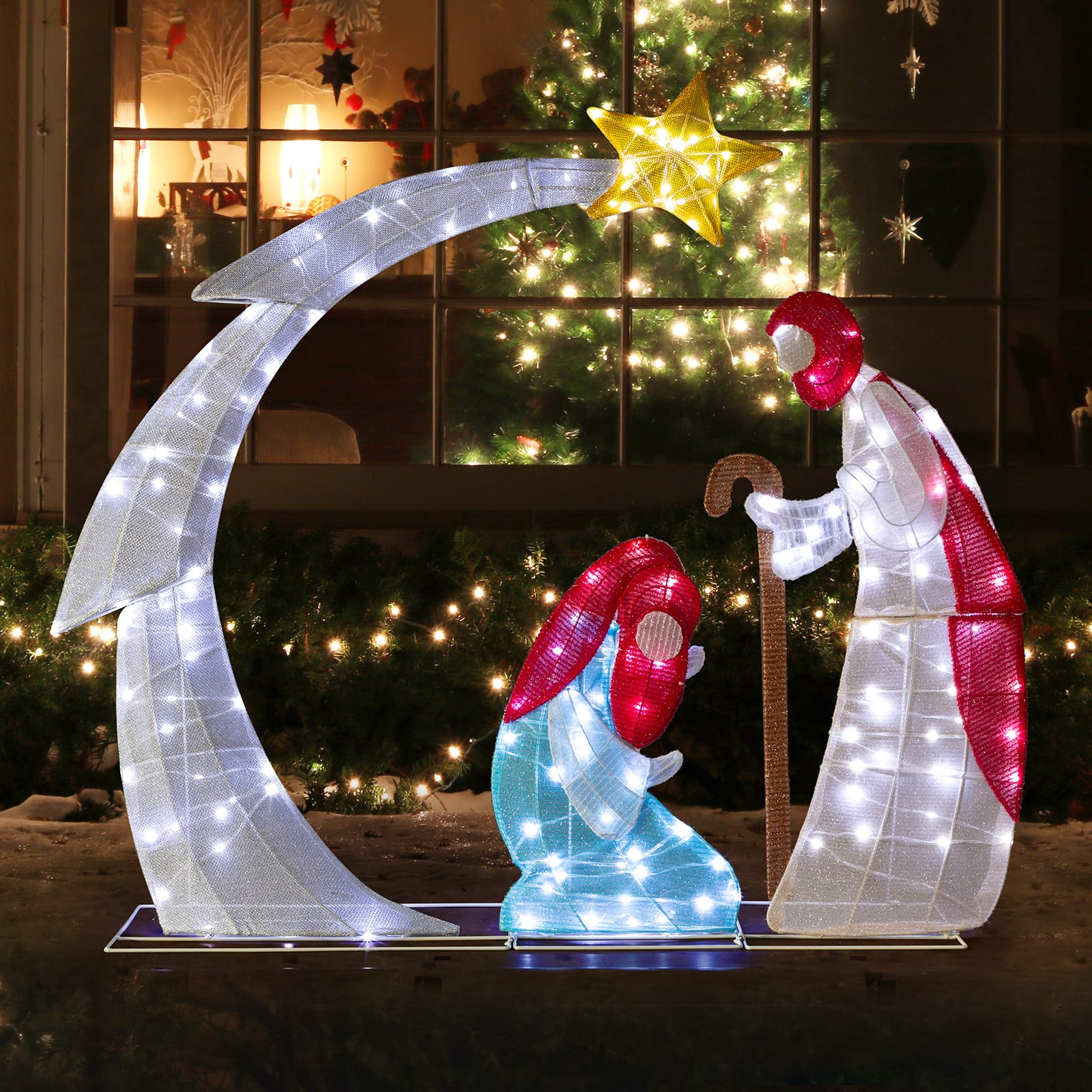 Winado - 3.7 FT Lighted Nativity Scene Christmas Decorations with White LED for Outdoor Holiday - Multicolor