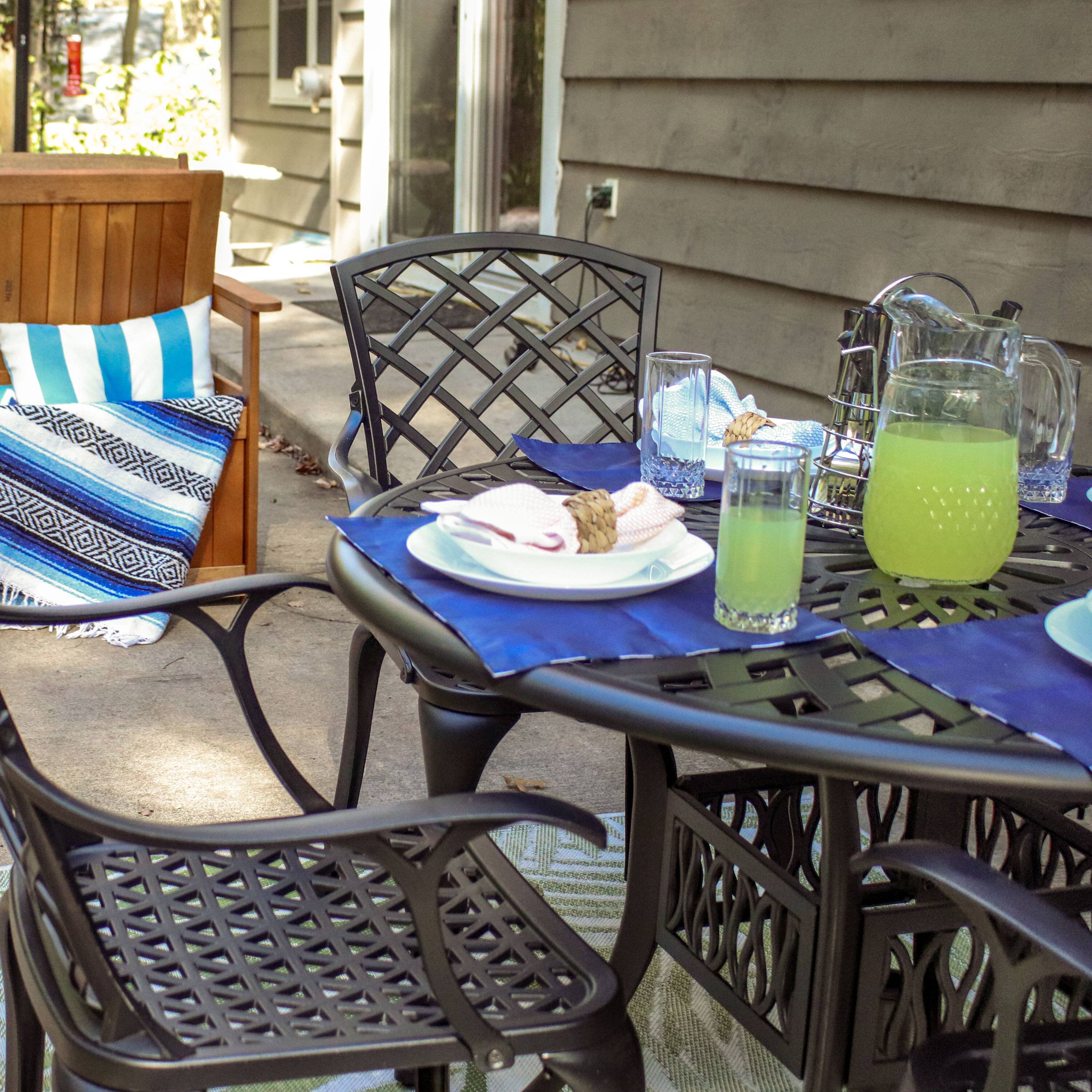 Alt View 5. Sunnydaze - Crossweave Design Cast Aluminum 5-Piece Patio Dining Set - Black.