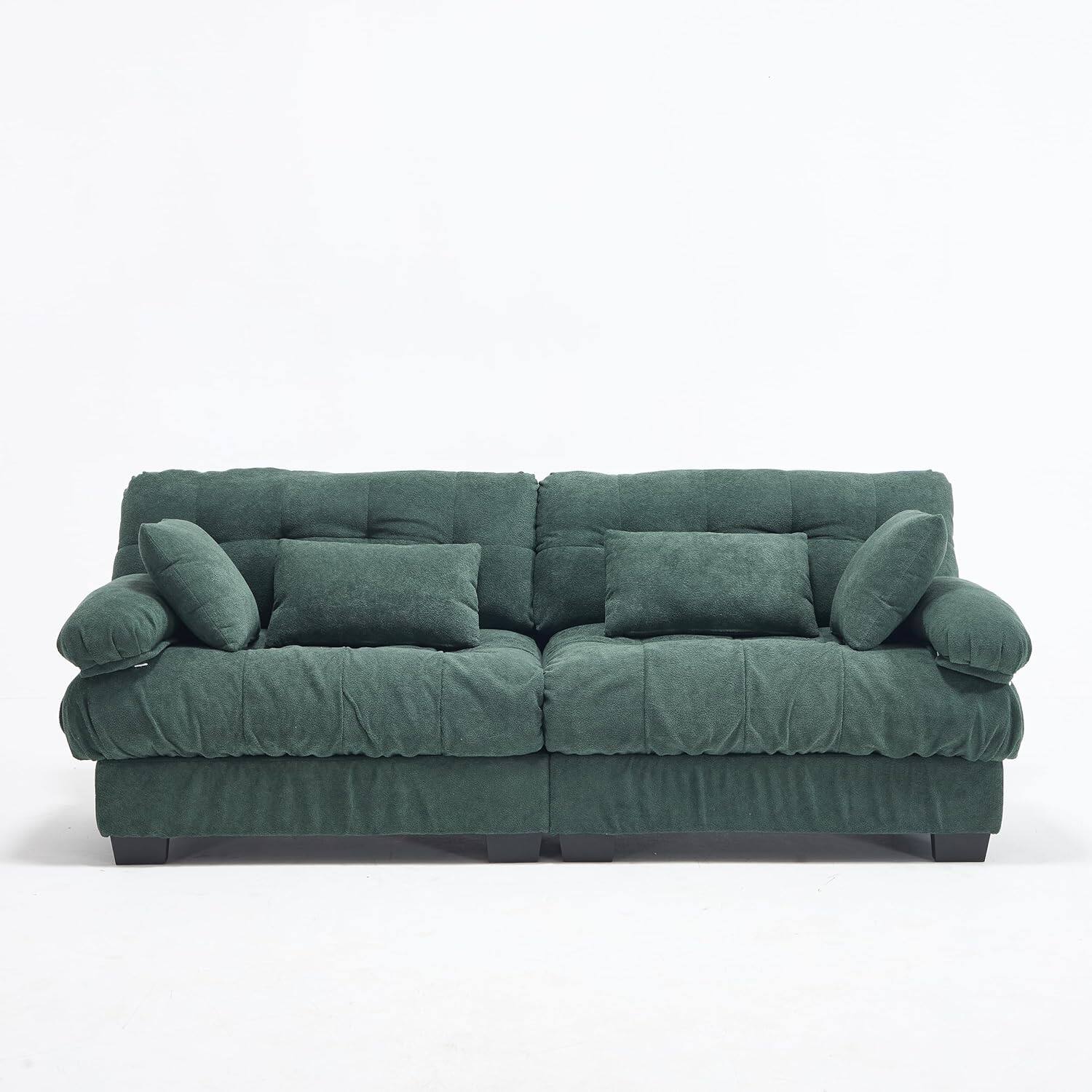Alt View 4. Trinkets Crazed - 88" Boucle Sectional Loveseat Sofa, Comfy Modular Convertible Couch Sofa Set w/Pillows - Green.