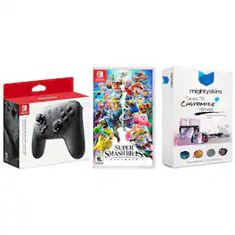 Super Smash Bros Ultimate, Pro Controller and MightySkins OLED Code Bundle for Nintendo Switch - Nintendo Switch, Nintendo Switch – OLED Model