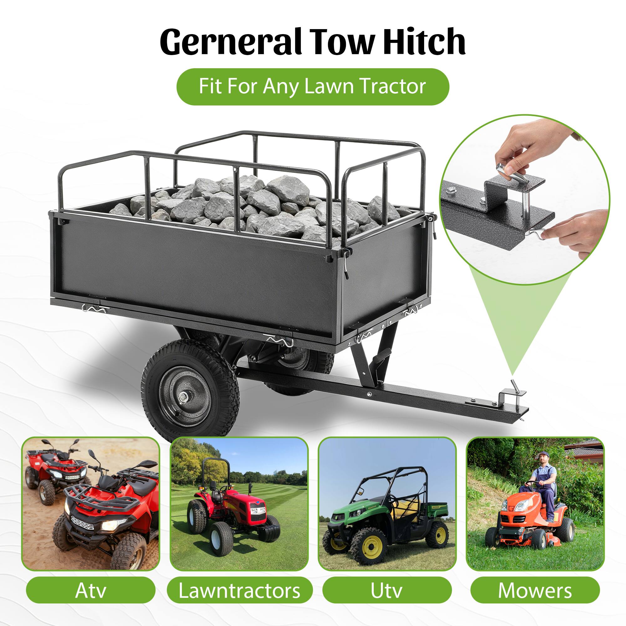 General Tow Hitch  
Fit For Any Lawn Tractor  
Atv  
Lawntractors  
Utv  
Mowers