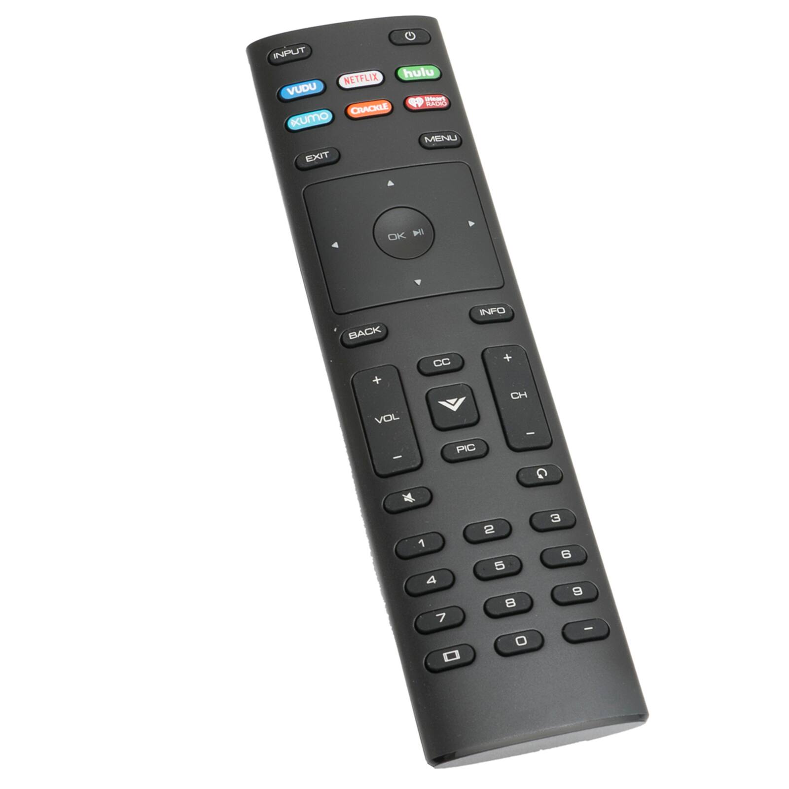 INPUT, hulu, NETFLIX, VUDU, SAS, RACHS, CRACKLE, umo, MENU, EXIT, OK, INFO, BACK, CC, VOL, PIC, CH, 3, 2, 1, 5, 4, 9, 8, 7, 0