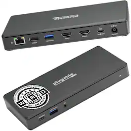 Plugable - USB C Docking Station Dual Monitor 2 HDMI Ports, Power Delivery Dock Dual 4K Monitor for Windows, ChromeOS - Black