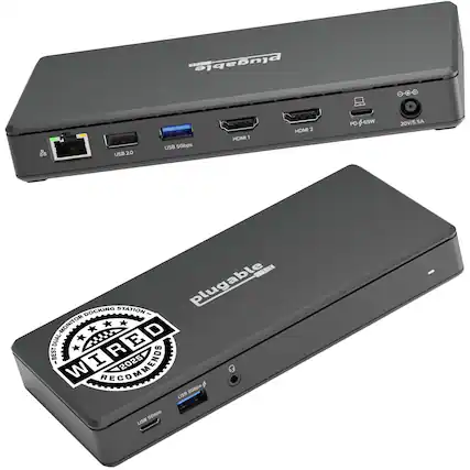 plugable 86 B 2.0 USB 5Gbps HDMI 1 HDMI 2 PD 65W 20V/5.5A - plugable DOCKING STATION DUAL-MONITOR 2 E BEST WIRED R I RECOMMEND 2025 W