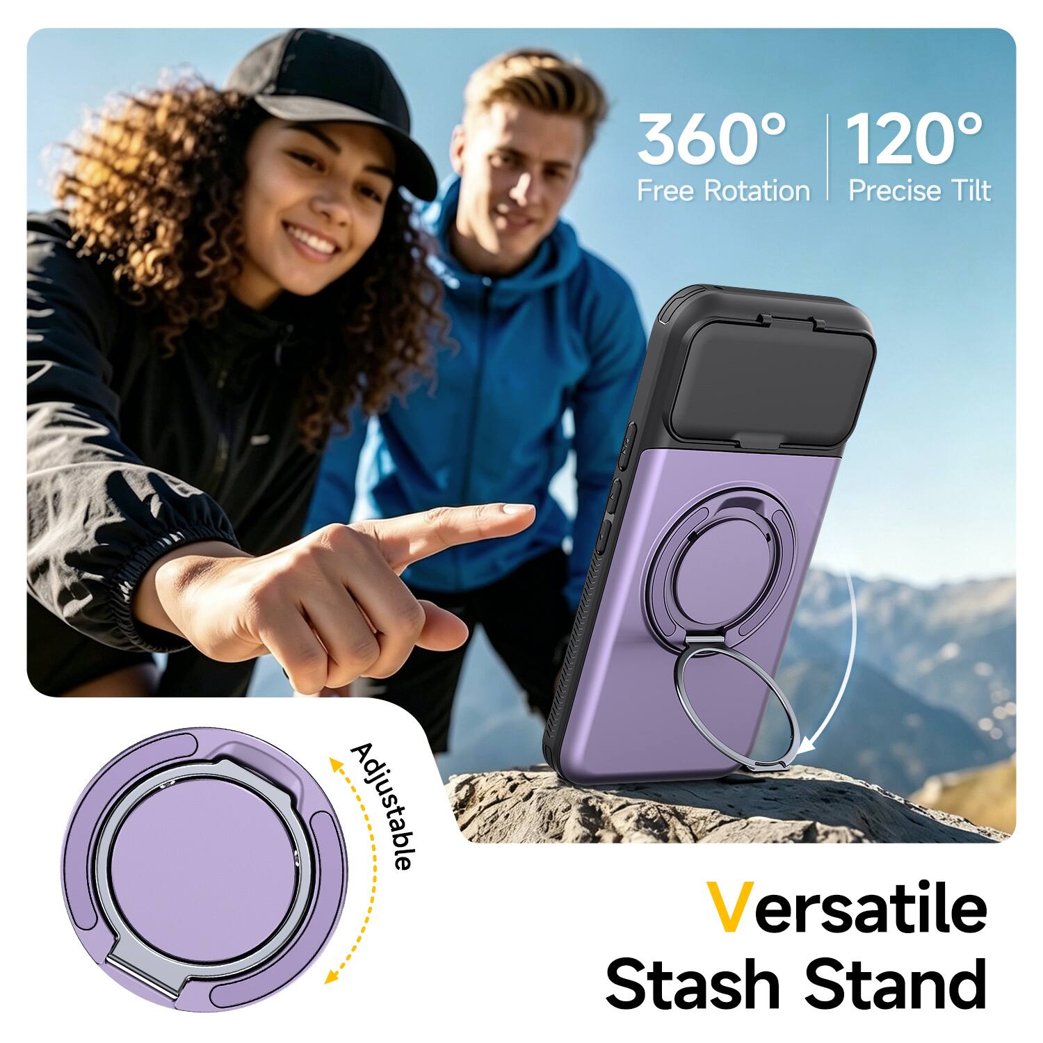 360° 120° Free Rotation Precise Tilt  
Adjustable  
Versatile Stash Stand