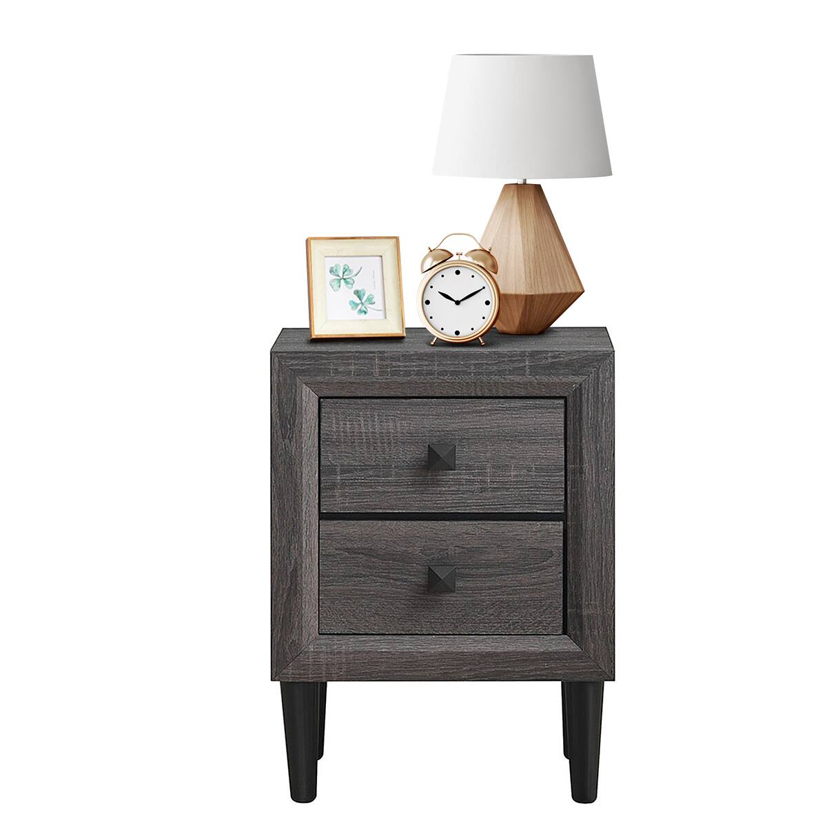 Alt View 19. Costway - Nightstand with 2 Drawers Multipurpose Retro Grey Bedside Table Fully Assembled - Gray.