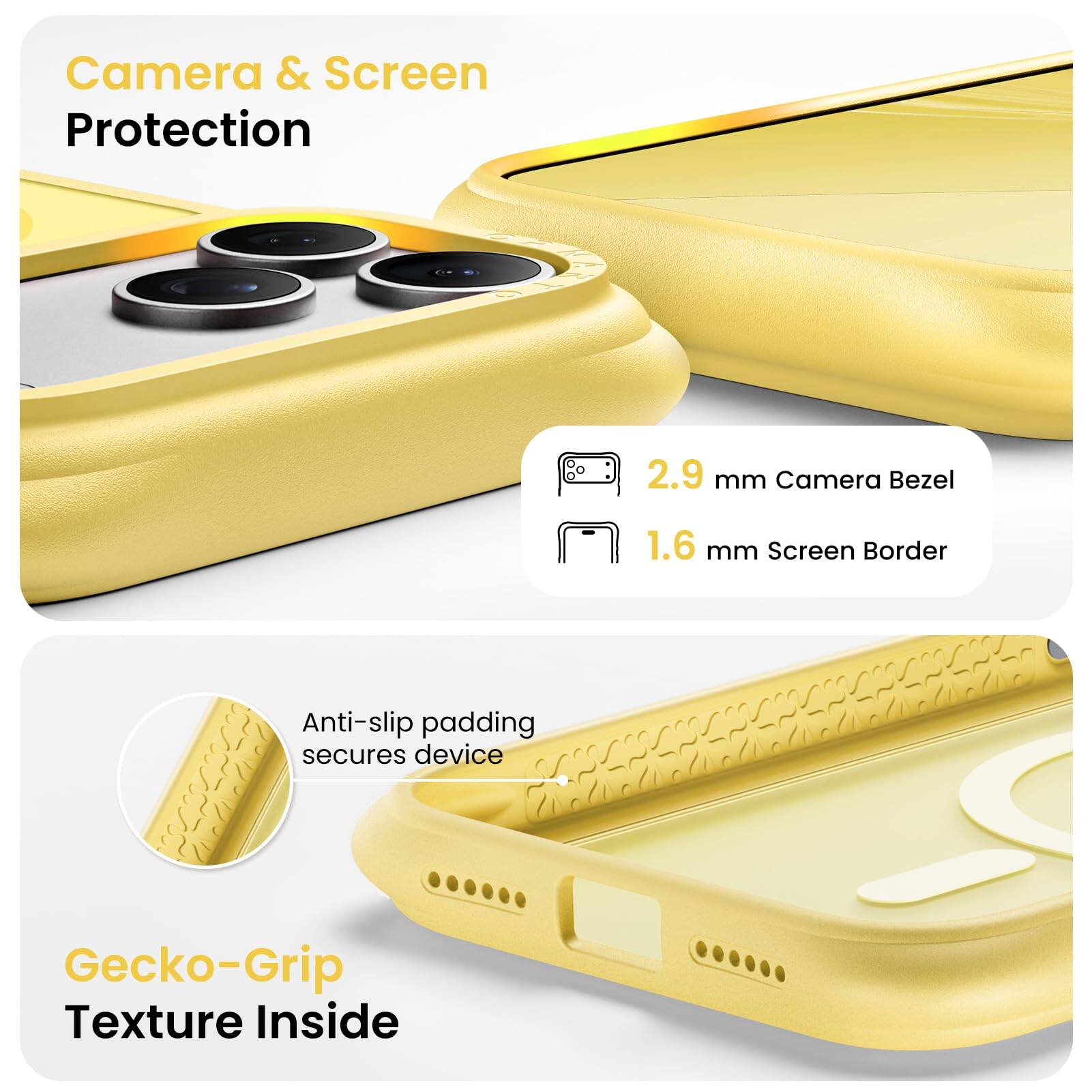 Camera & Screen Protection

2.9 mm Camera Bezel
1.6 mm Screen Border

Anti-slip padding secures device

Gecko-Grip Texture Inside