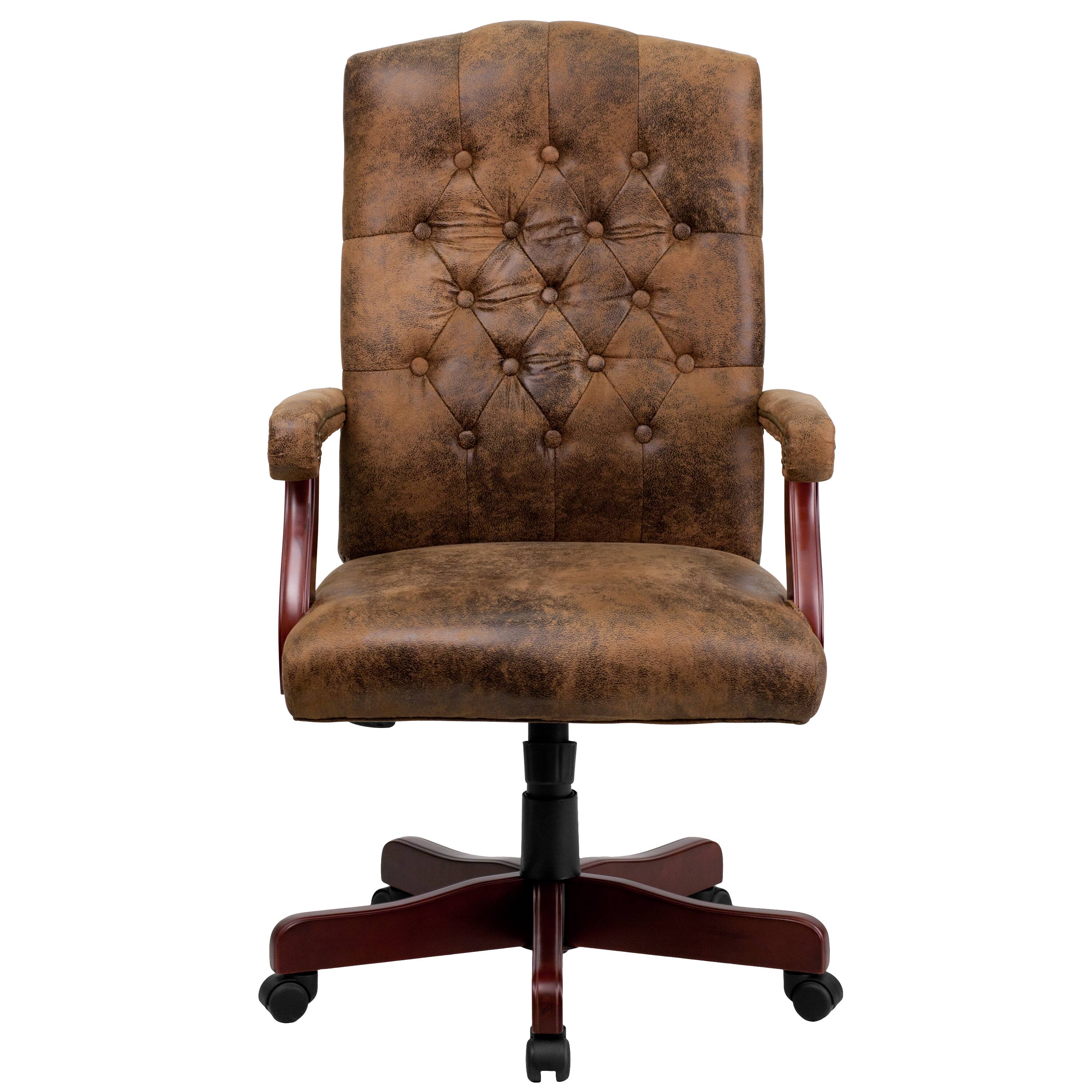 Alt View 7. Emma + Oliver - Martha Washington Executive Swivel Office Chair with Arms - Bomber Brown Microfiber/Mahogany Frame.