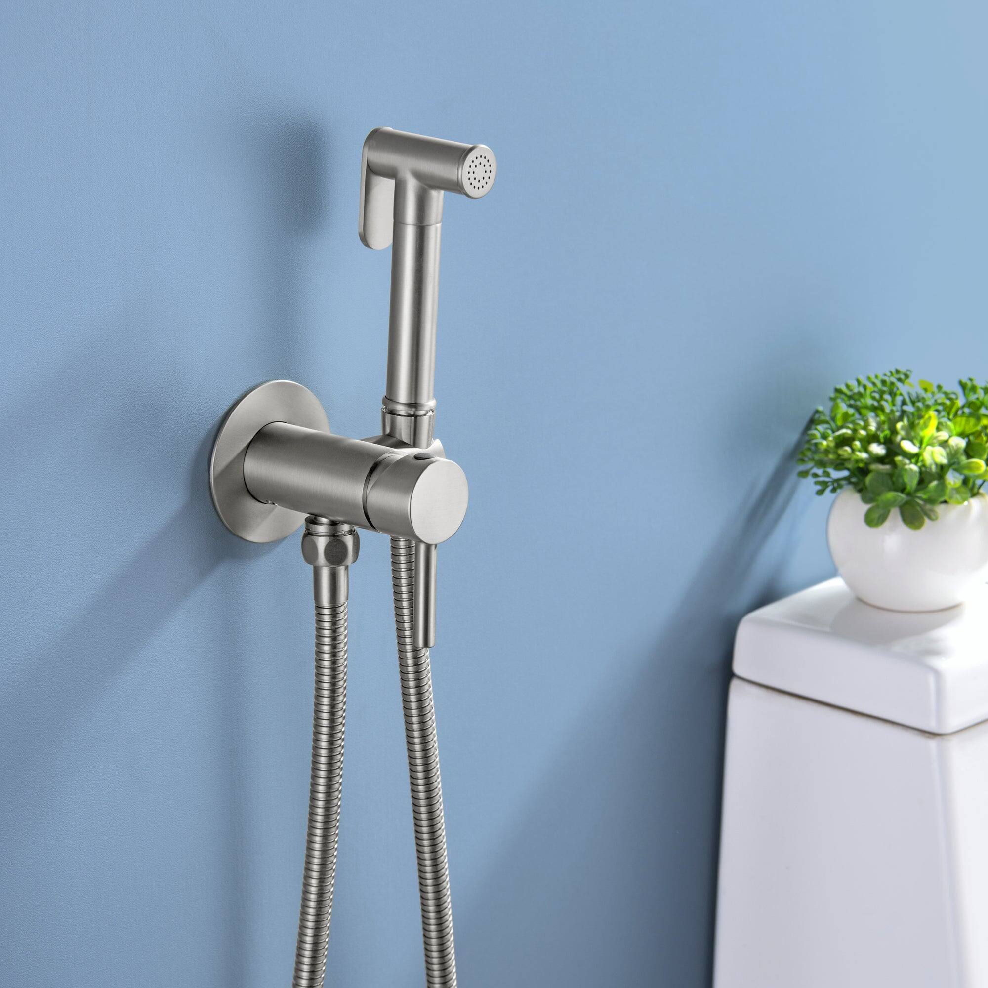 Alt View 1. Boyel Living - Brushed Bidet Sprayer Brass Hot Cold Water 1.2m SUS304 Explosion Proof Hose Dual Mode - Brushed Nickel.
