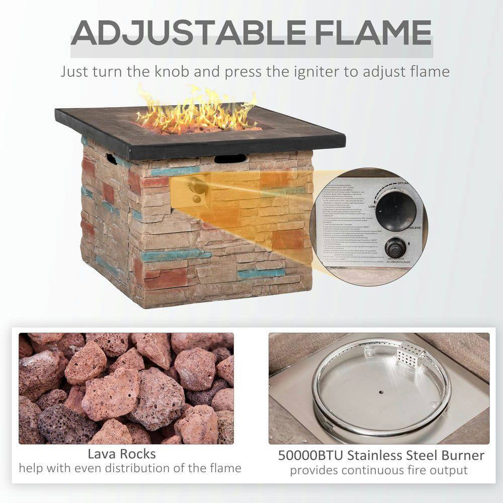 **ADJUSTABLE FLAME**

- Just turn the knob and press the igniter to adjust flame

**Lava Rocks**
- help with even distribution of the flame

**50000BTU Stainless Steel Burner**
- provides continuous fire output