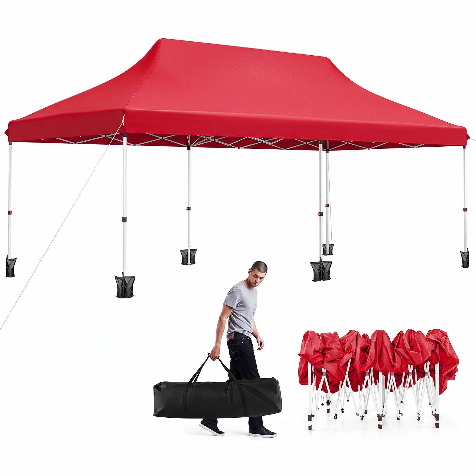 Alt View 9. Costway - Costway 10 x 20FT Pop-up Canopy Tent Folding Instant Sun Shelter with 3 Adjustable Heights - Red.
