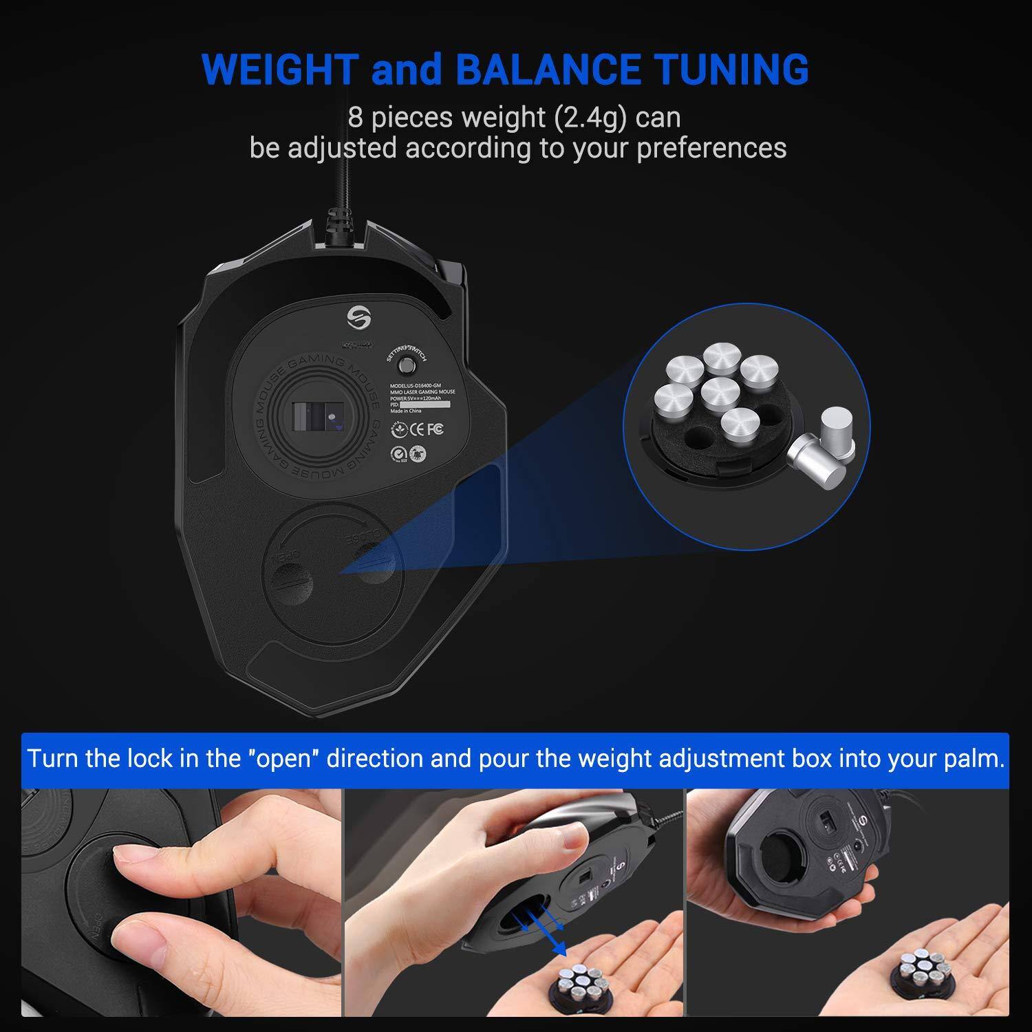 **WEIGHT and BALANCE TUNING**

8 pieces weight (2.4g) can be adjusted according to your preferences

Turn the lock in the "open" direction and pour the weight adjustment box into your palm.