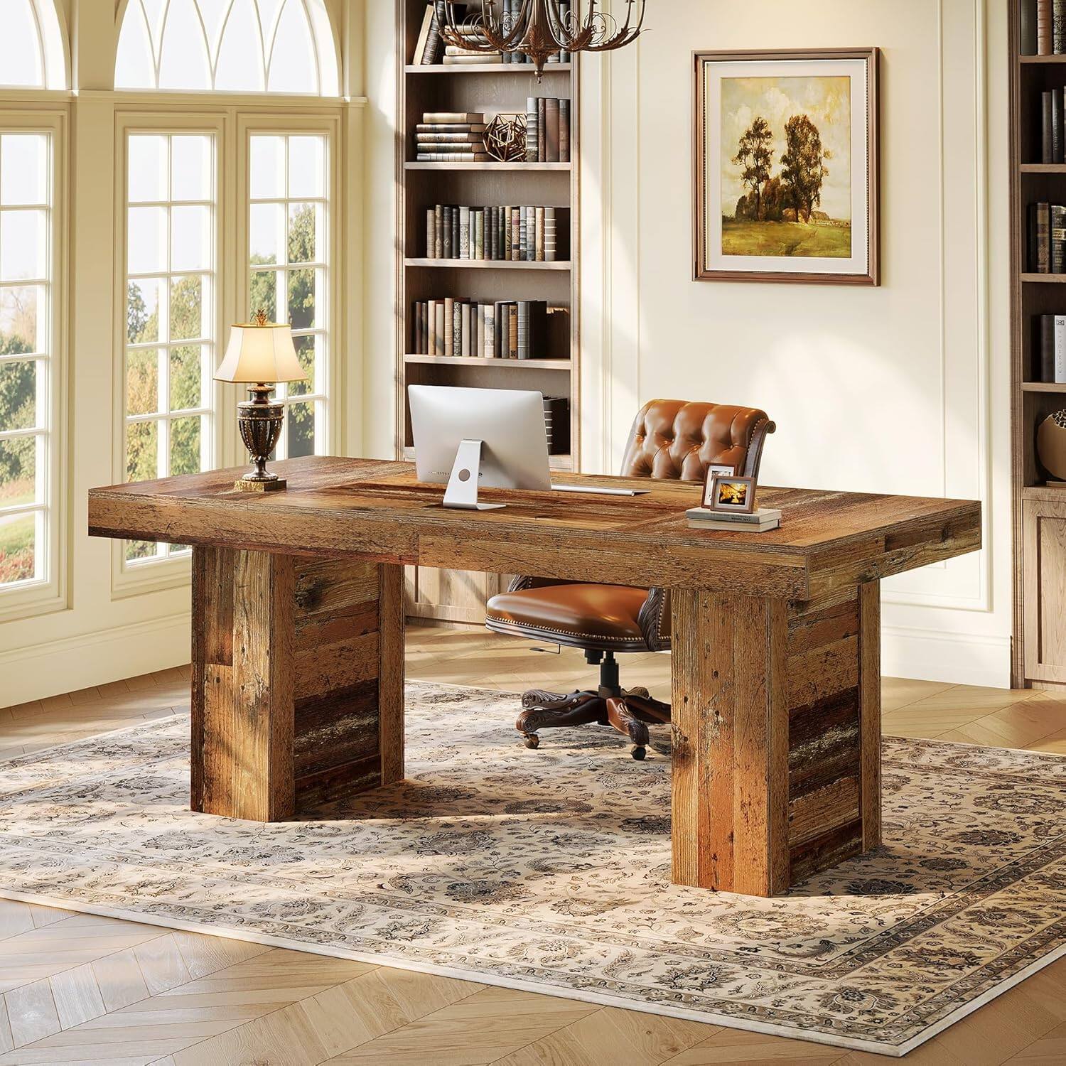 Alt View 4. Tribesigns - Office Executive Desk with Engineered Wood Construction, for Computer Work and Writing in Home Offices - Brown.