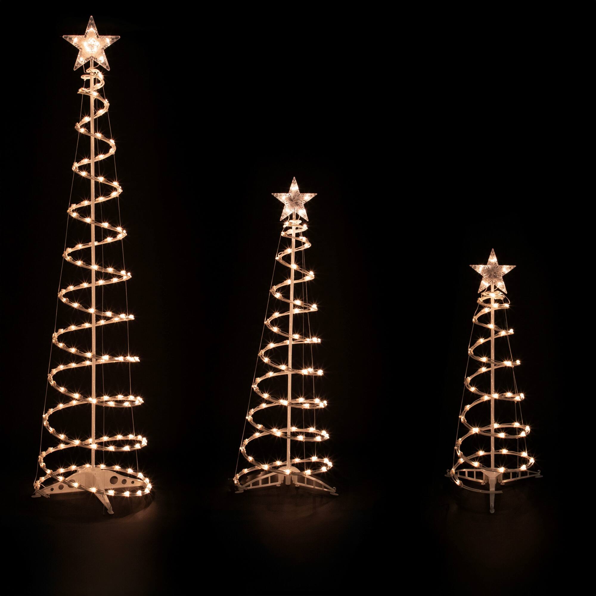 Alt View 2. Northlight - Pre-lit Spiral Outdoor Christmas Trees - 3' 4' and 6' - Clear Lights - Set of 3 - White.