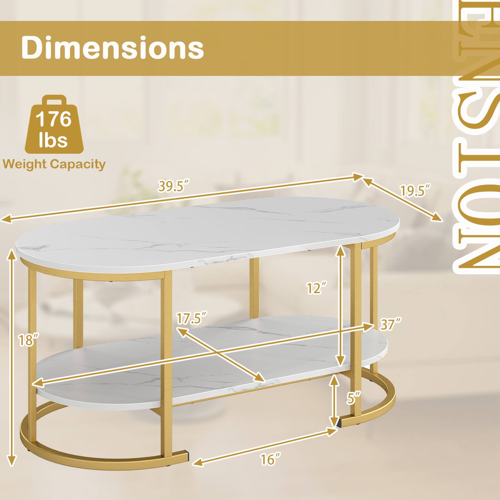 Dimensions  
Weight Capacity: 176 lbs  
39.5"  
17.5"  
18"  
12"  
5"  
19.5"  
37"  
16"