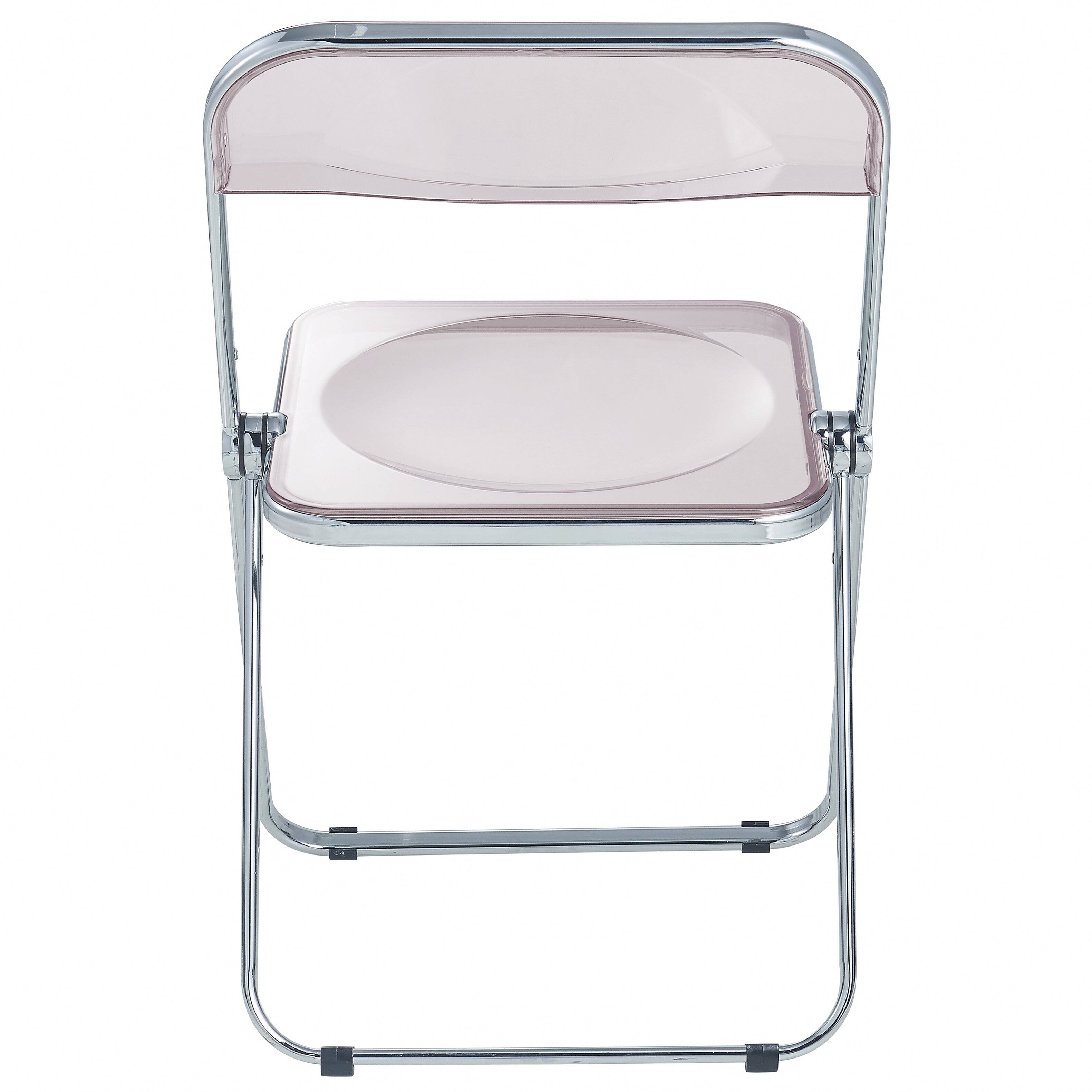 Alt View 6. LeisureMod - Lawrence 2-PCS Clear Accent Chair, Folding Acrylic Design with Chrome Frame, Portable Assembled Seating - Rose Pink.