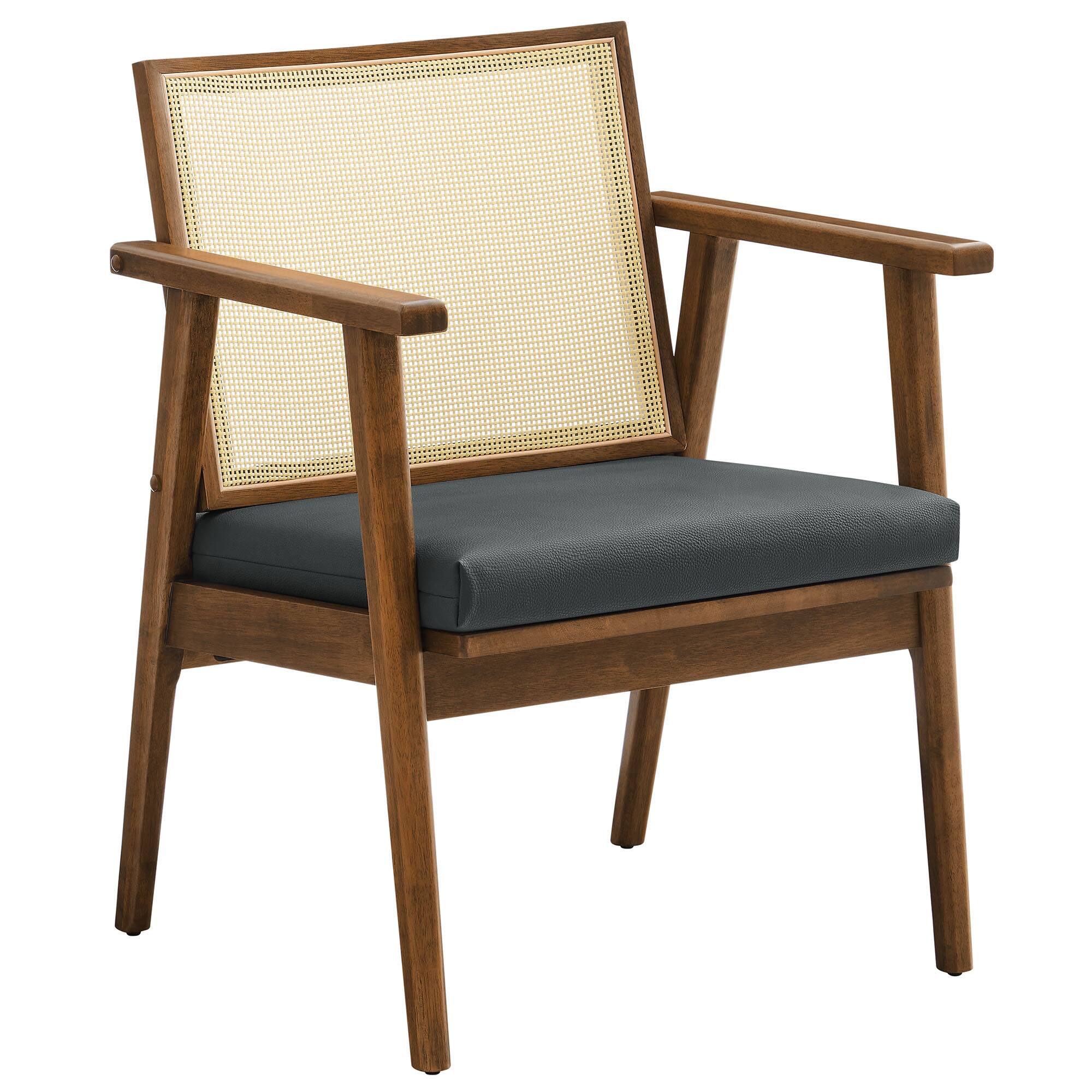 Back. Modway - Thera Vegan Leather and Cane Accent Armchairs Set of 2 by Modway - Black.