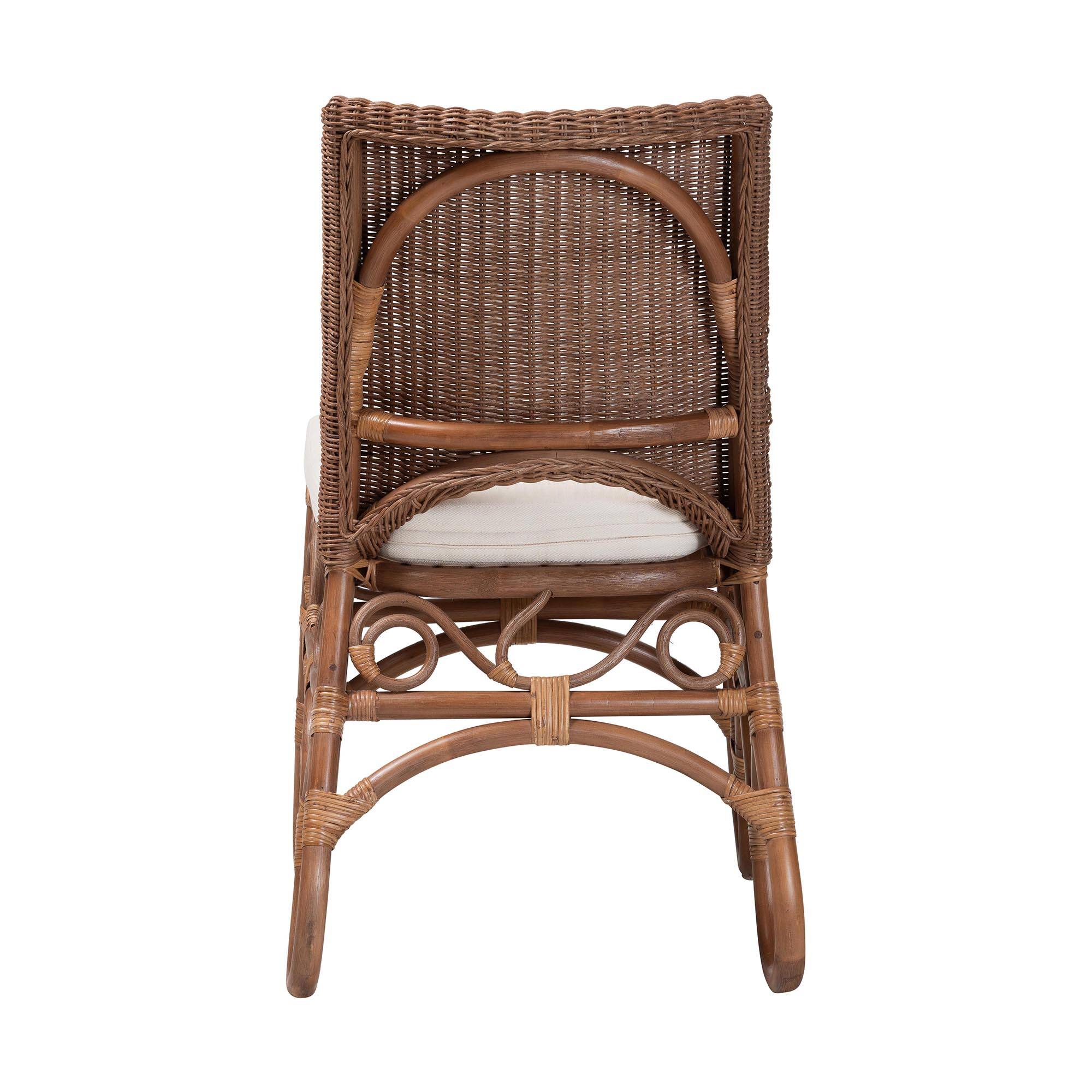 Back. bali & pari - Rivan Natural Rattan Dining Chair - Handcrafted Wicker Accent Chair with Woven Back and Cushioned Seat, Boho Seating - Brown.