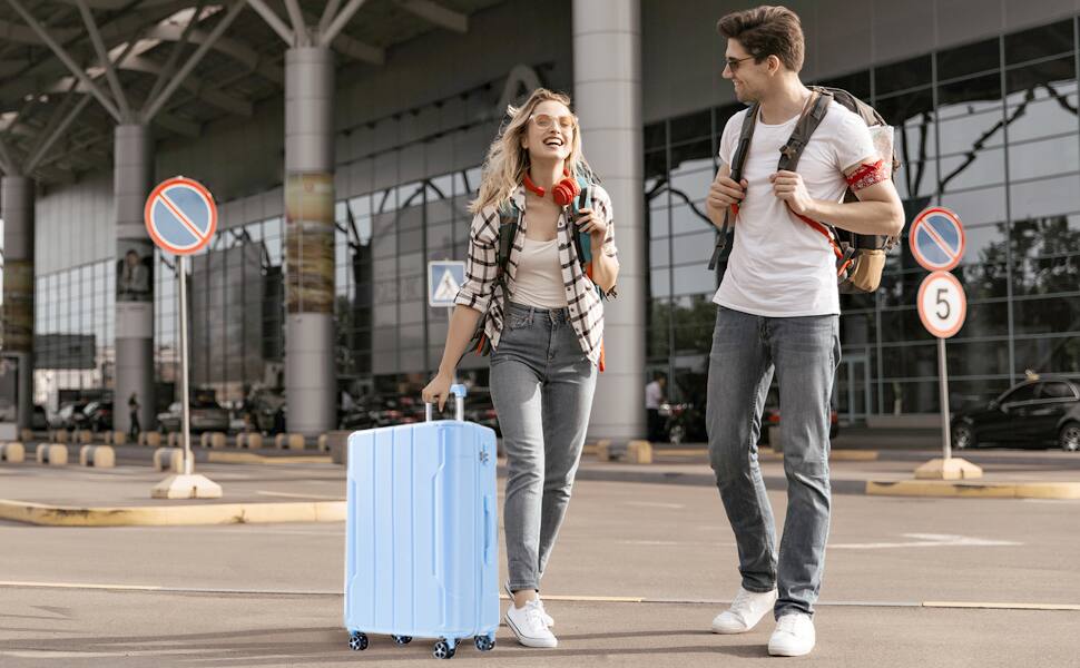 Alt View 6. PexFix - Travel Luggage Sets 20/24/28 Inch-3 Piece Hard Shell ABS Suitcases with Double Spinner Wheels, Lightweight & Durable - Sky Blue.