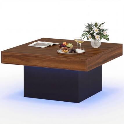 Front. Gymax - Gymax LED Coffee Table w/Adjustable Light Colors Speed & Brightness Remote Control Coffee & Black - Brown.