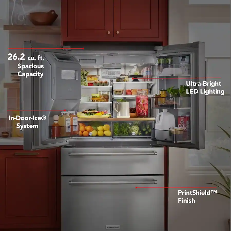 KitchenAid 36 in. Wide 26 cu. ft. Multi Door French Door Refrigerator ...