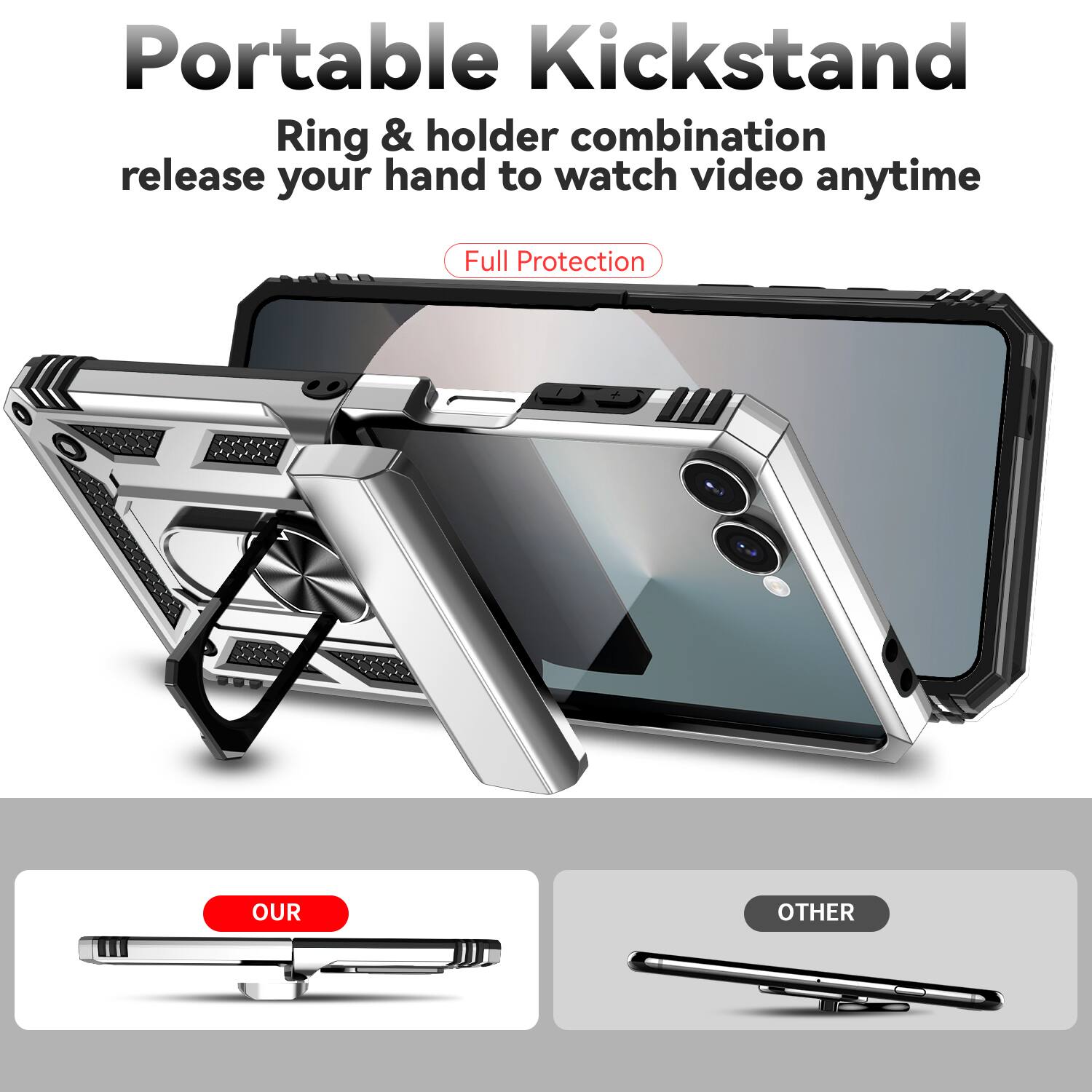 Portable Kickstand  
Ring & holder combination release your hand to watch video anytime  
Full Protection  

OUR  
OTHER