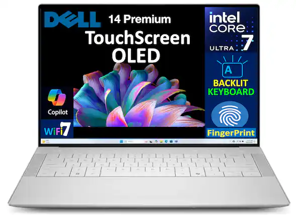 Dell 14 Premium TouchScreen OLED
Intel Core 7 Ultra
Backlit Keyboard
Copilot
WiFi 7
Fingerprint