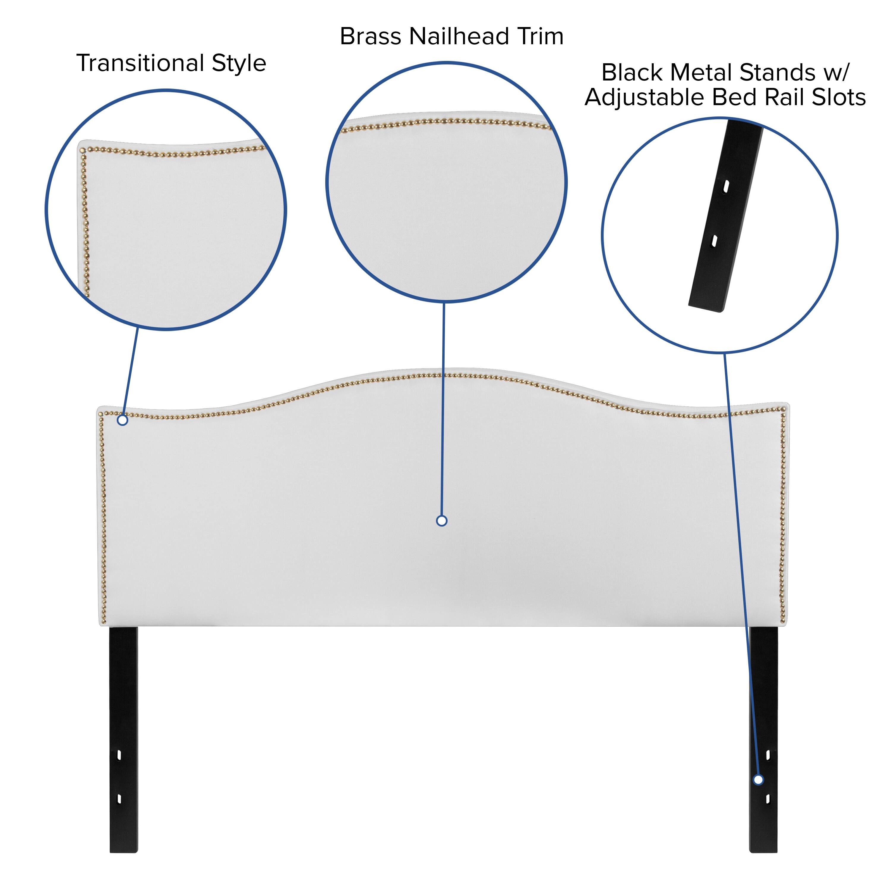 Transitional Style Brass Nailhead Trim Black Metal Stands w/ Adjustable Bed Rail Slots