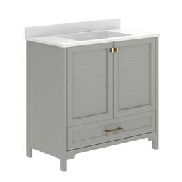 Flash Furniture - Haven 36" Bathroom Vanity with Sink, Storage Cabinet with Gold Hardware, Soft Close Doors and Bottom Drawer, Carrara Mar - Gray