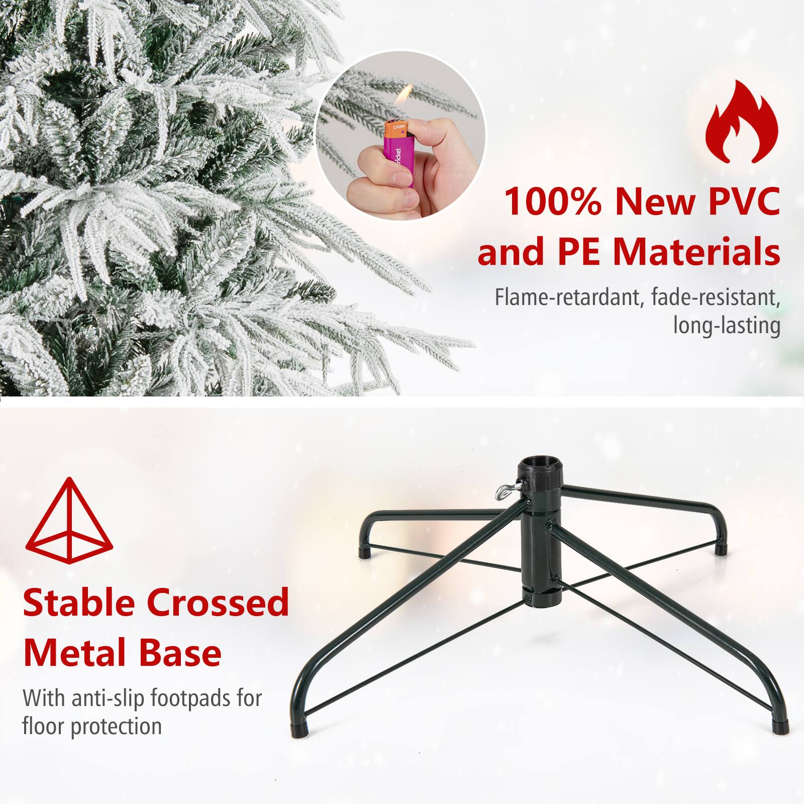 100% New PVC and PE Materials  
Flame-retardant, fade-resistant, long-lasting  

Stable Crossed Metal Base  
With anti-slip footpads for floor protection