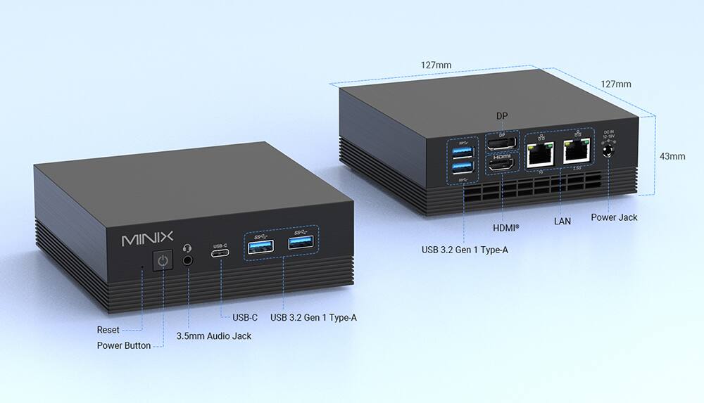 127mm 127mm DP USB-C HDMI USB 3.2 Gen 1 Type-A LAN Power Jack Reset Power Button USB-C 3.5mm Audio Jack USB 3.2 Gen 1 Type-A