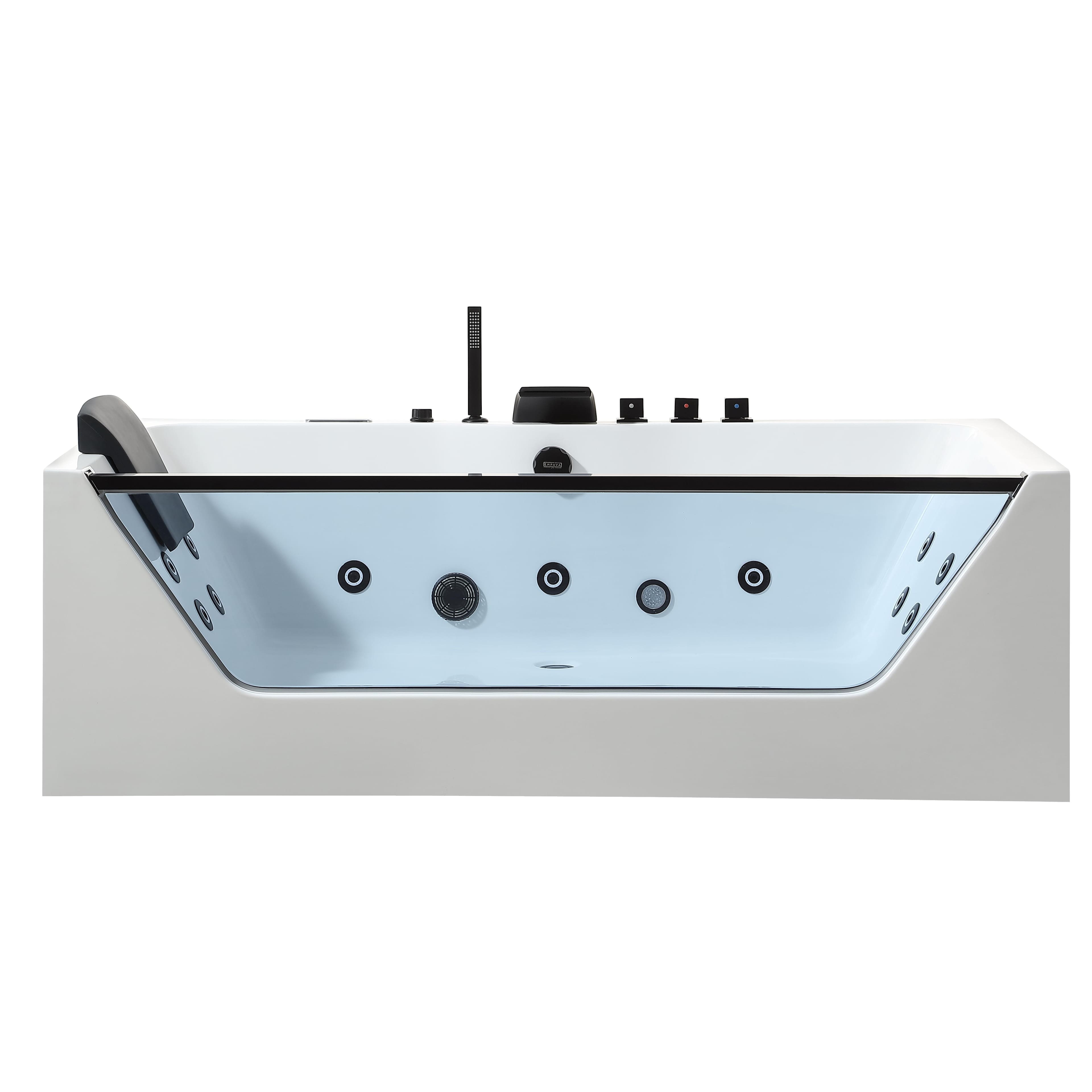 Empava - 71 in. x 30 in. Whirlpool Bathtub Rectangular hydrotherapy Jetted SPA Bath Tub with Center Drain-in - White