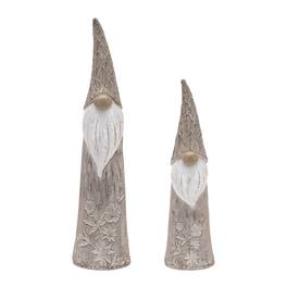 BreeBe - Floral and Leaf Carved Gnome (Set of 2) - Brown