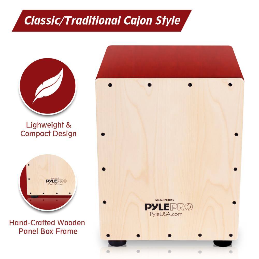 Classic/Traditional Cajon Style  
Lightweight & Compact Design  
Hand-Crafted Wooden Panel Box Frame  
Model: PCJD15  
PYLEPRO  
PyleUSA.com