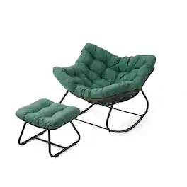 Mondawe - Wicker Egg Rocking Chair with Ottoman and Cushions - Green