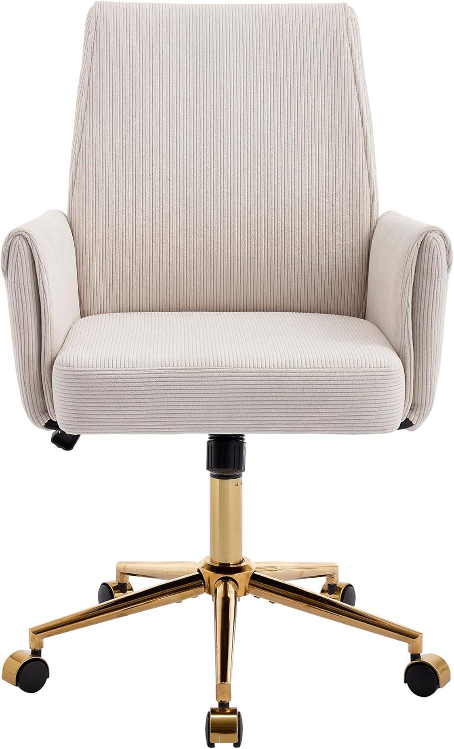 Alt View 7. Trinkets Crazed - Stripes Velvet 360°Swivel Desk Chair, Modern Height Adjustable Home Office Armchair with Gold Base and Wheels - white.