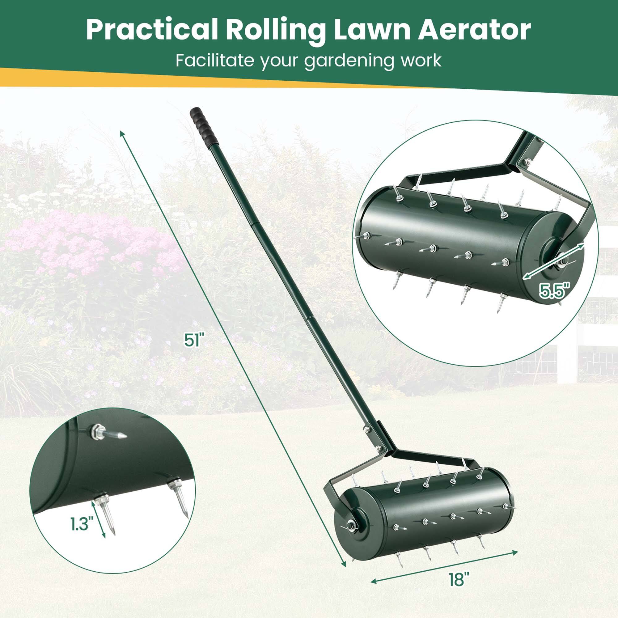 Practical Rolling Lawn Aerator  
Facilitate your gardening work  

5.5"  
51"  
1.3"  
18"