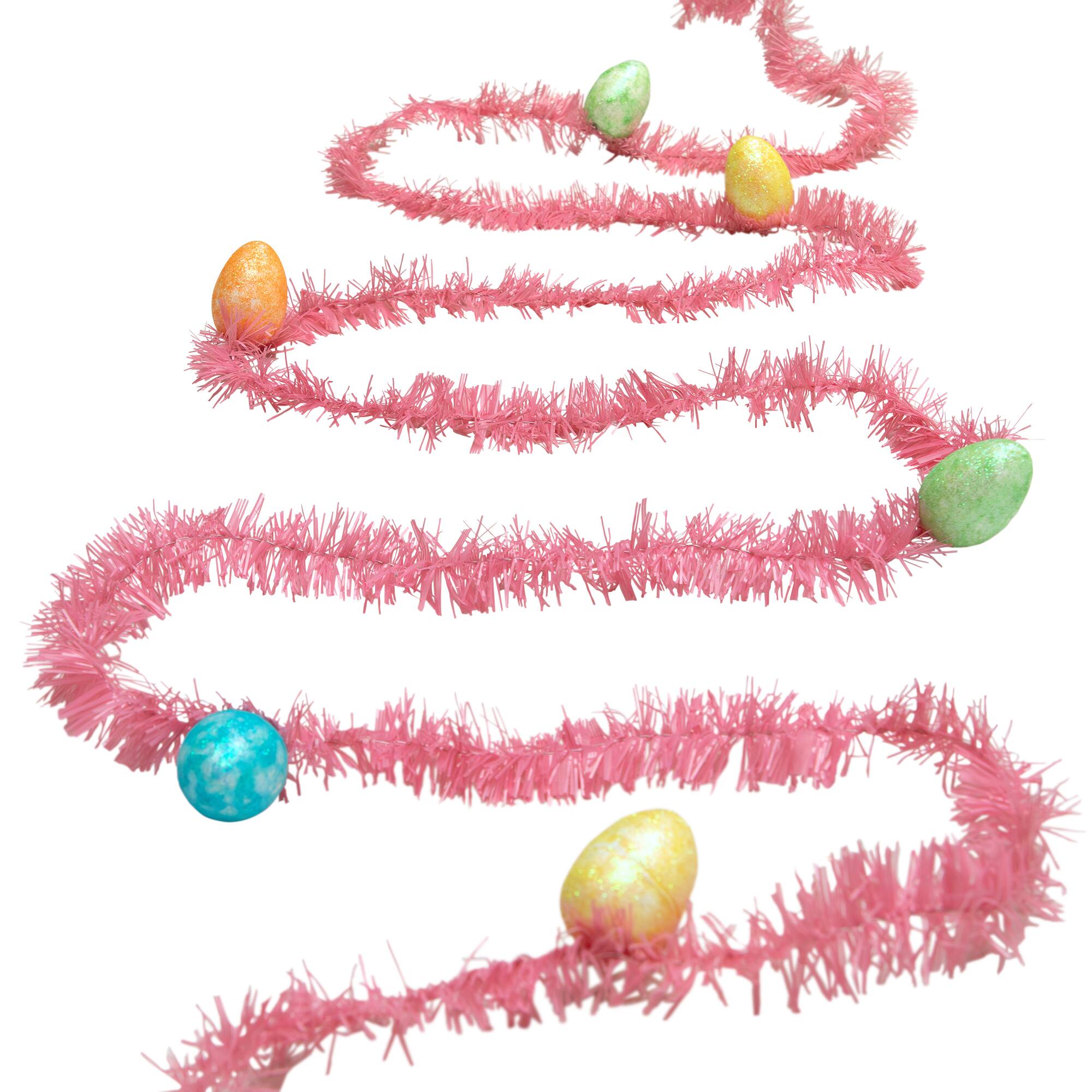 Alt View 3. Northlight - 25' Tinsel Garland with Easter Eggs - Pink - Pink.