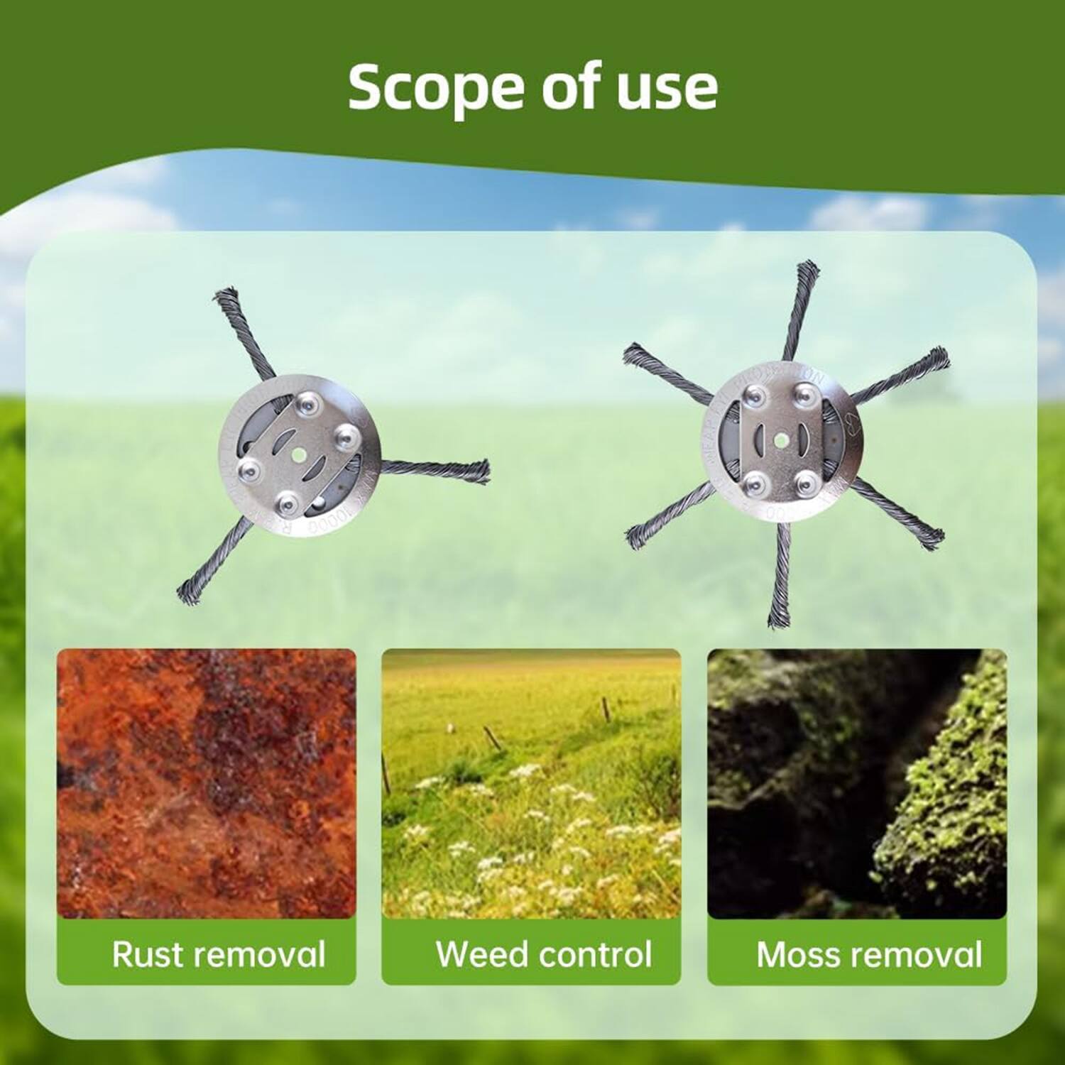 Scope of use

- Rust removal
- Weed control
- Moss removal