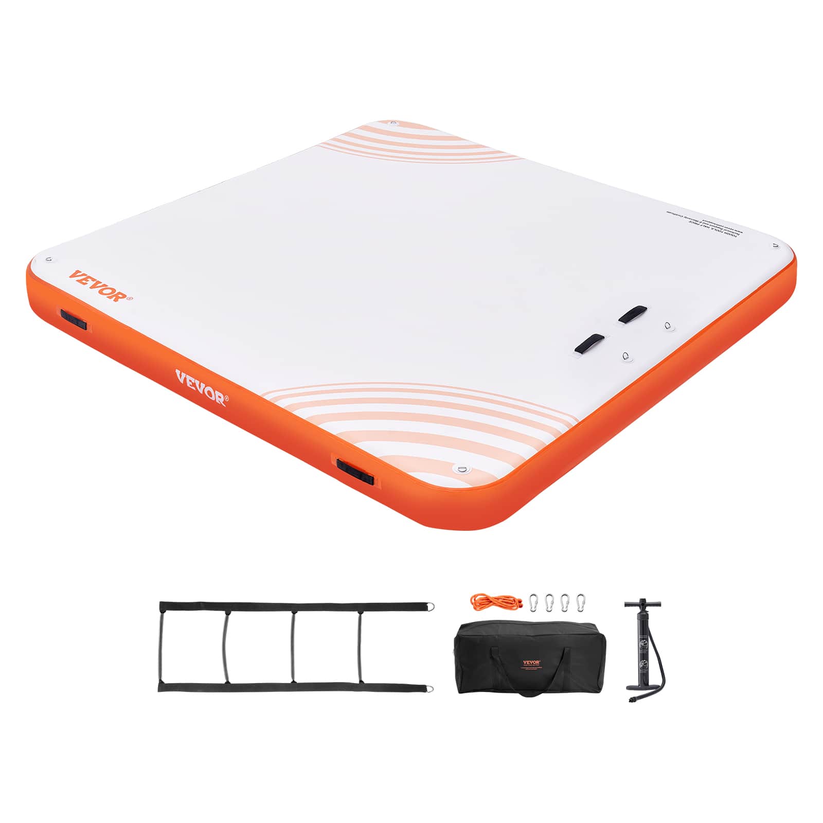 VEVOR - Inflatable Floating Dock, 7 x 7FT Inflatable Dock Platform, Non-Slip Water Floating Dock Mat with Portable Carrying Bag - White + Orange