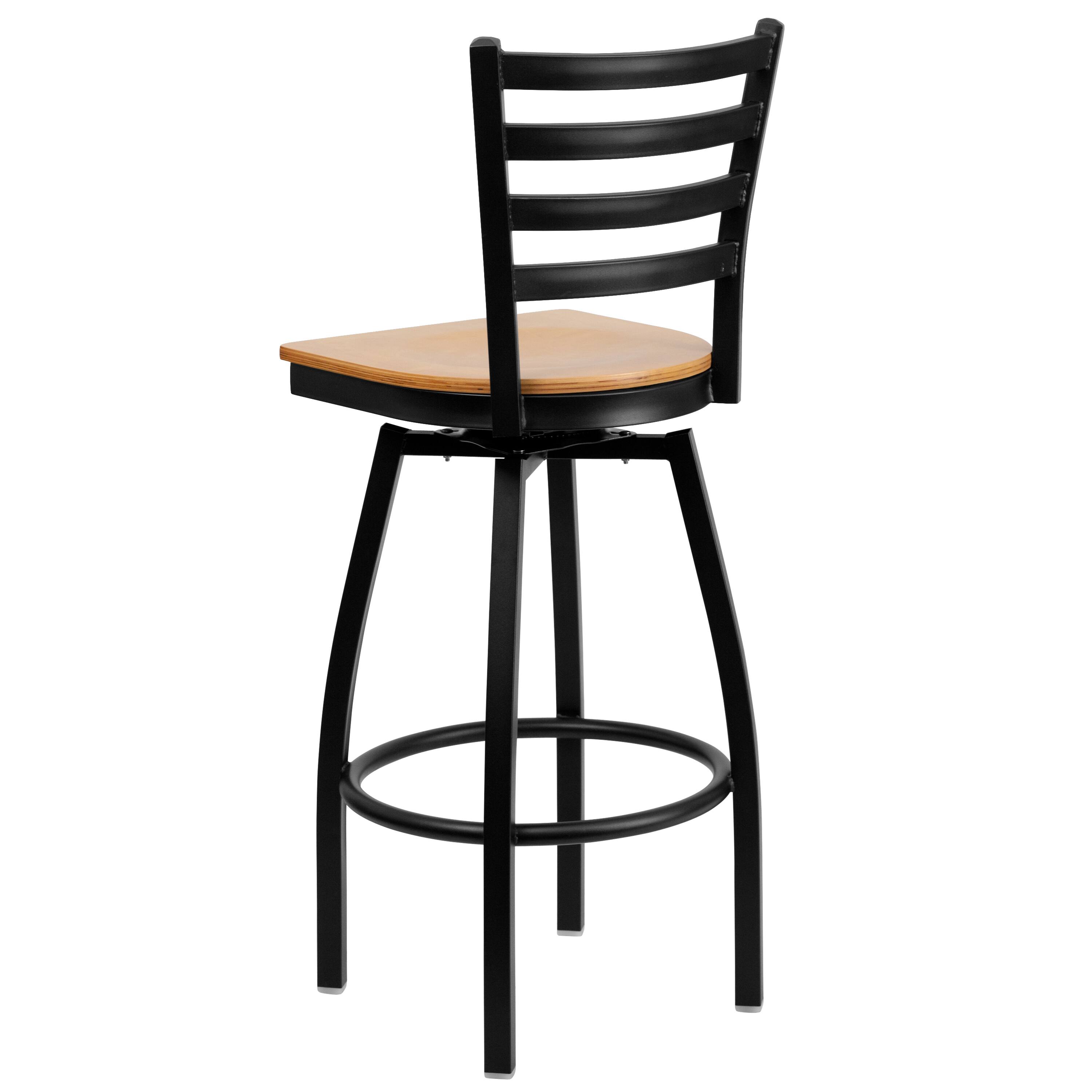 Alt View 5. Emma + Oliver - Ladder Back Swivel Metal Restaurant Dining Barstool - Natural Wood Seat/Black Metal Frame.