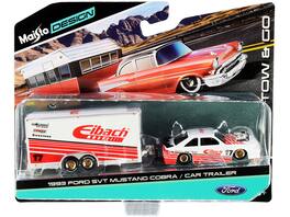 Maisto - 1993 Ford SVT Mustang Cobra #17 with Enclosed Car Trailer "Eibach" Stripes "Tow & Go" Series 1/64 - White with Red