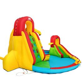 Pefilos - Kid's Inflatable Water Slide Bounce House with Climbing Wall and Pool Without Blower, Jumping Castle Family Backyard - Red