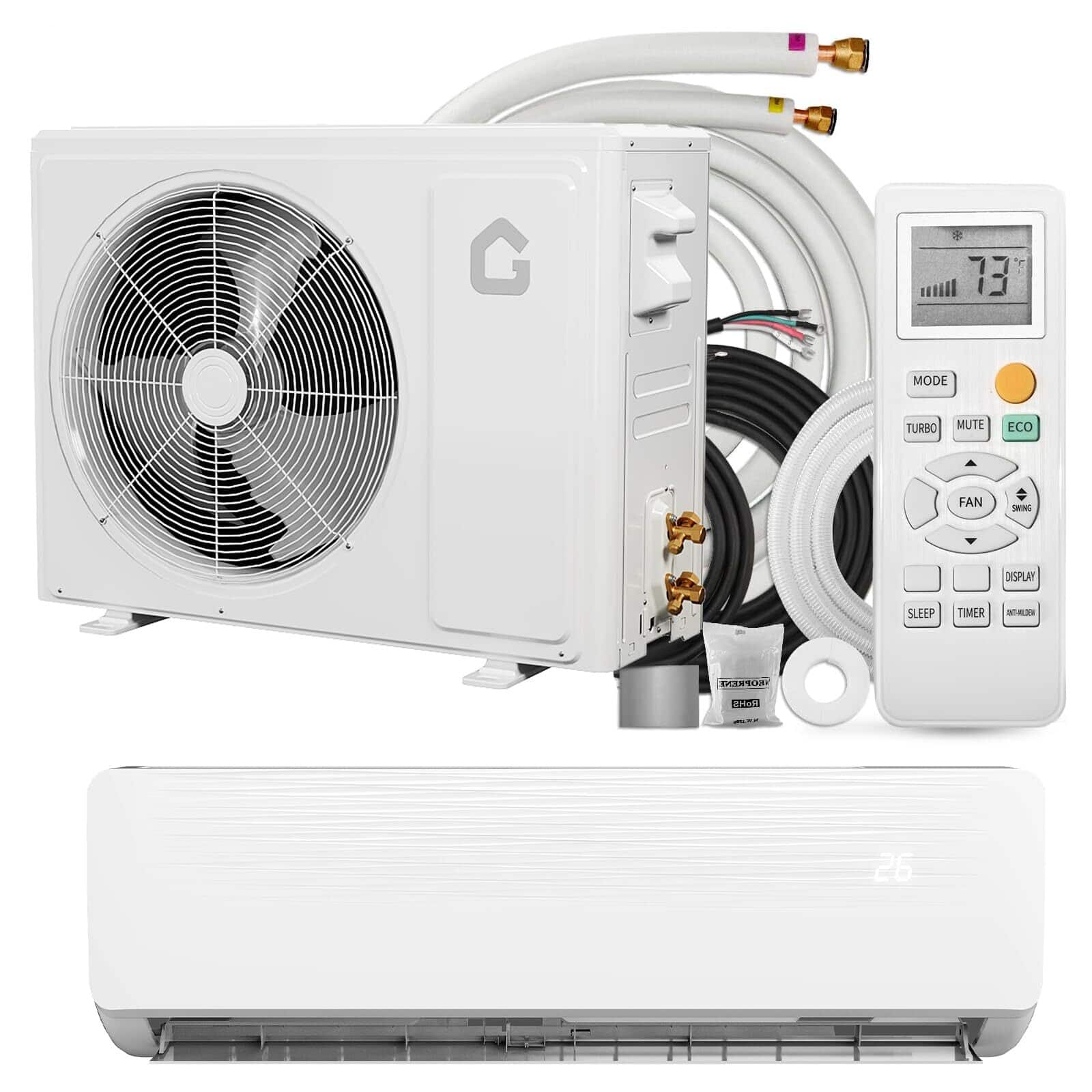 GARVEE - 19SEER2 12000 BTU Mini Split Ductless System Air Conditioners w/ Heating System Inverter & Installation Kits 115V - White